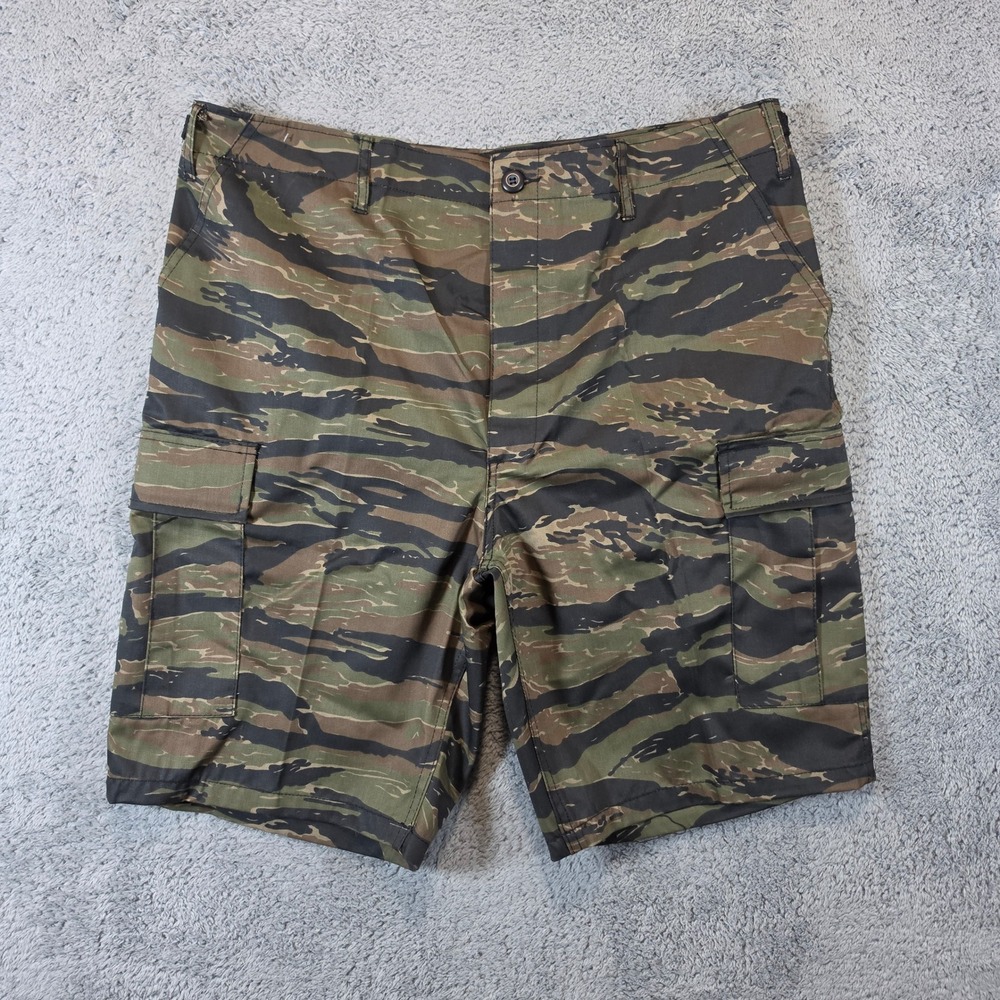 Rothco BDU Cargo Camo Shorts Mens Large Regular Tiger Stripe Adjustable Tactical